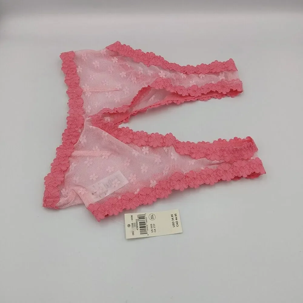 Aerie XXS Show Off Daisy Mesh Club Pink Plunge Bralette